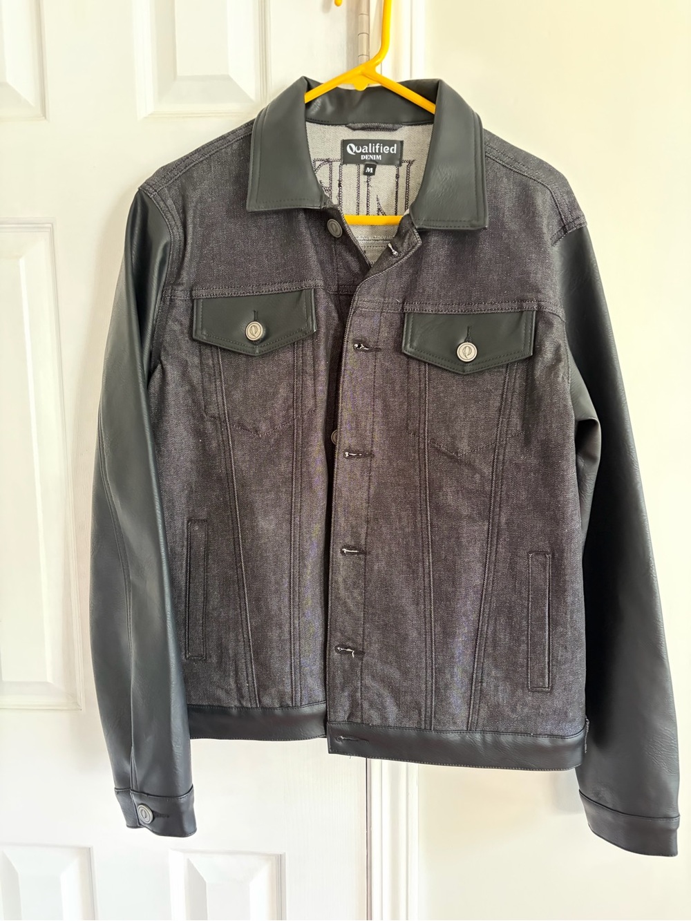 Black & Charcoal Bomber Jacket with Leather Trim